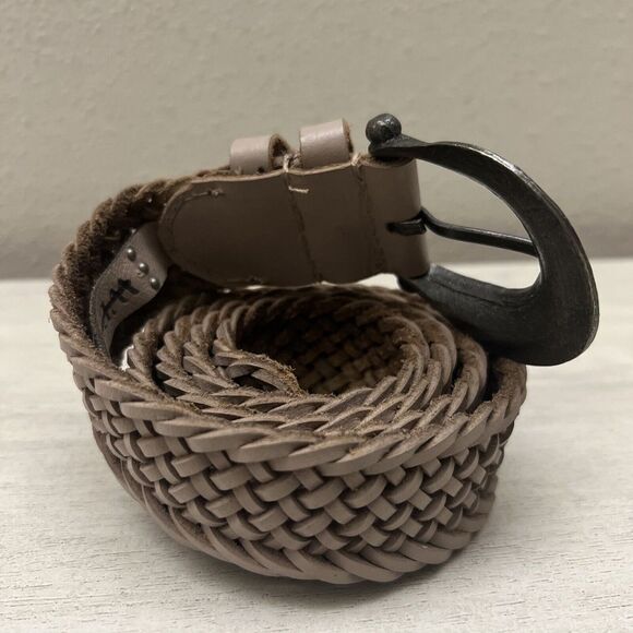 FREE PEOPLE Sz M/L We The Free Light Brown Woven Buff Leather Brix Belt - Picture 8 of 9